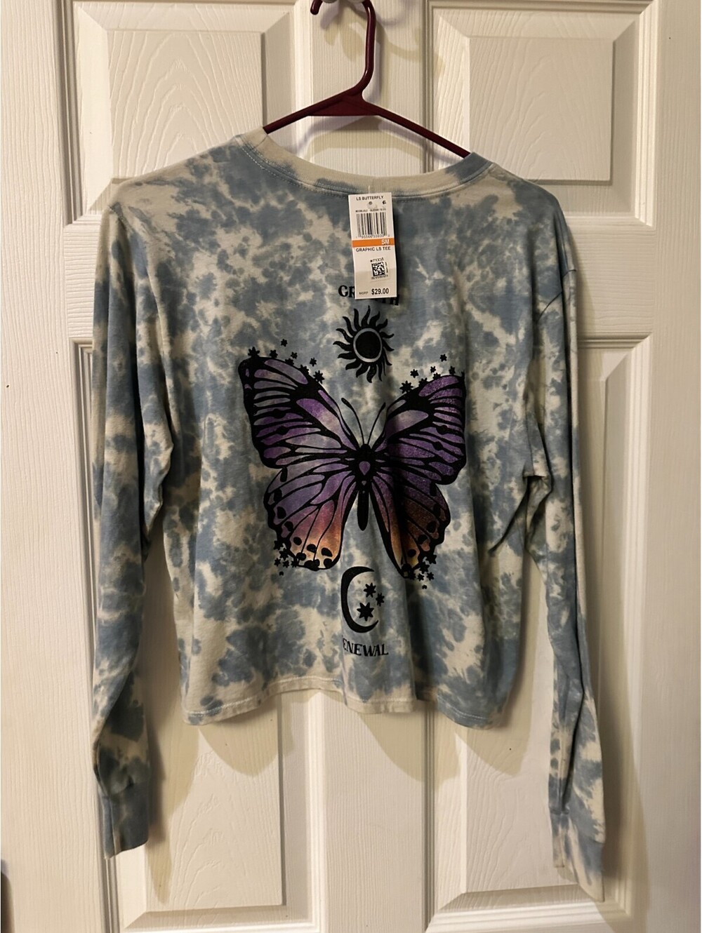 long sleeve t shirt, Mighty Fine, Butterfly, Sun, Moon details size smal;